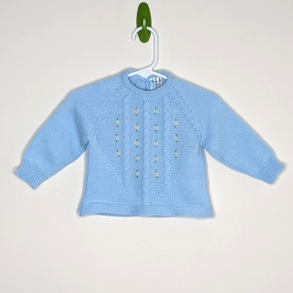 Vintage Woodard & Lothrop Knit Flower Blue Sweater Made in Italy 6-9m - Picture 1 of 4